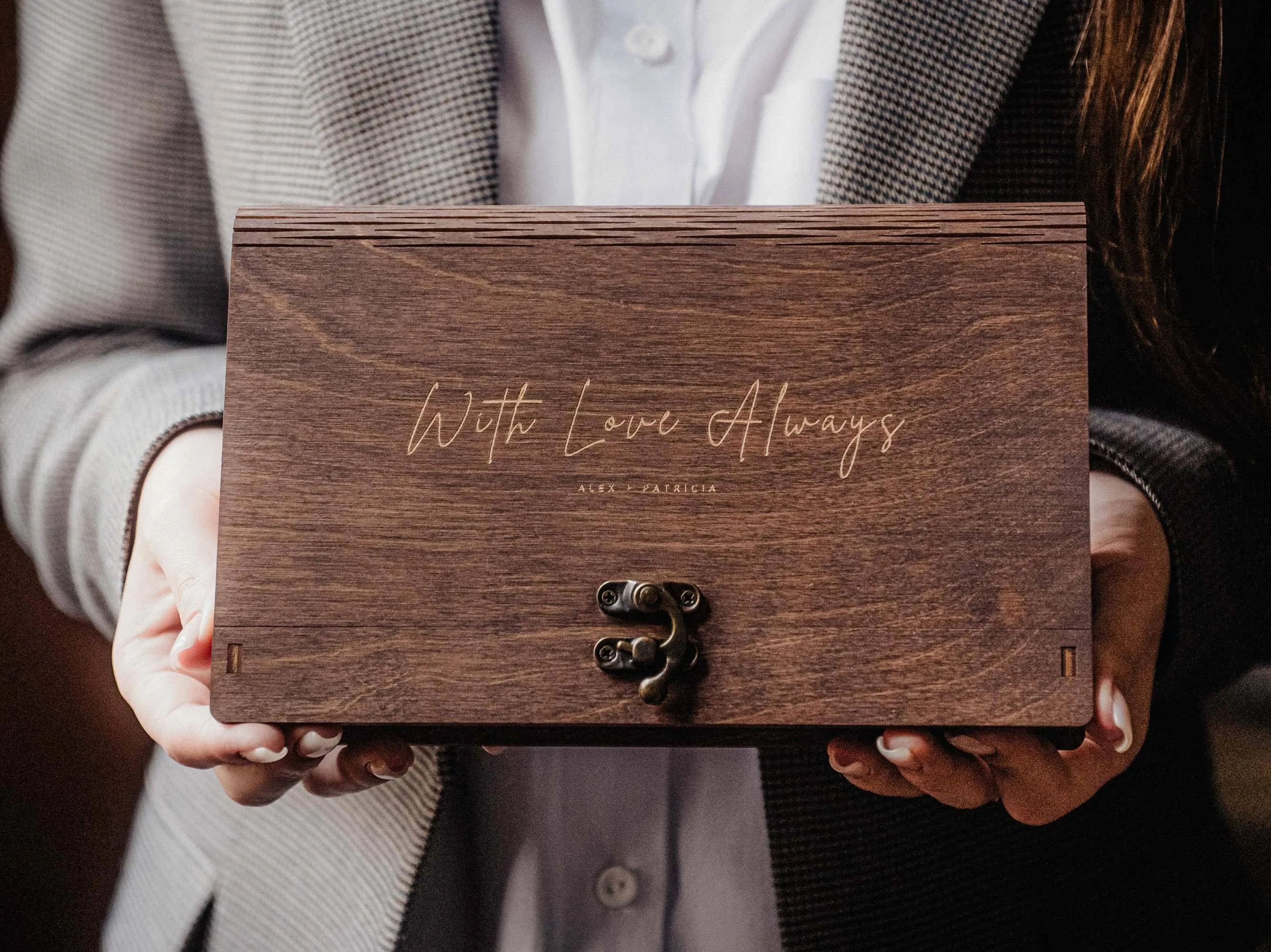 Walnut Wooden Photo Box & USB Drive for Wedding Memories