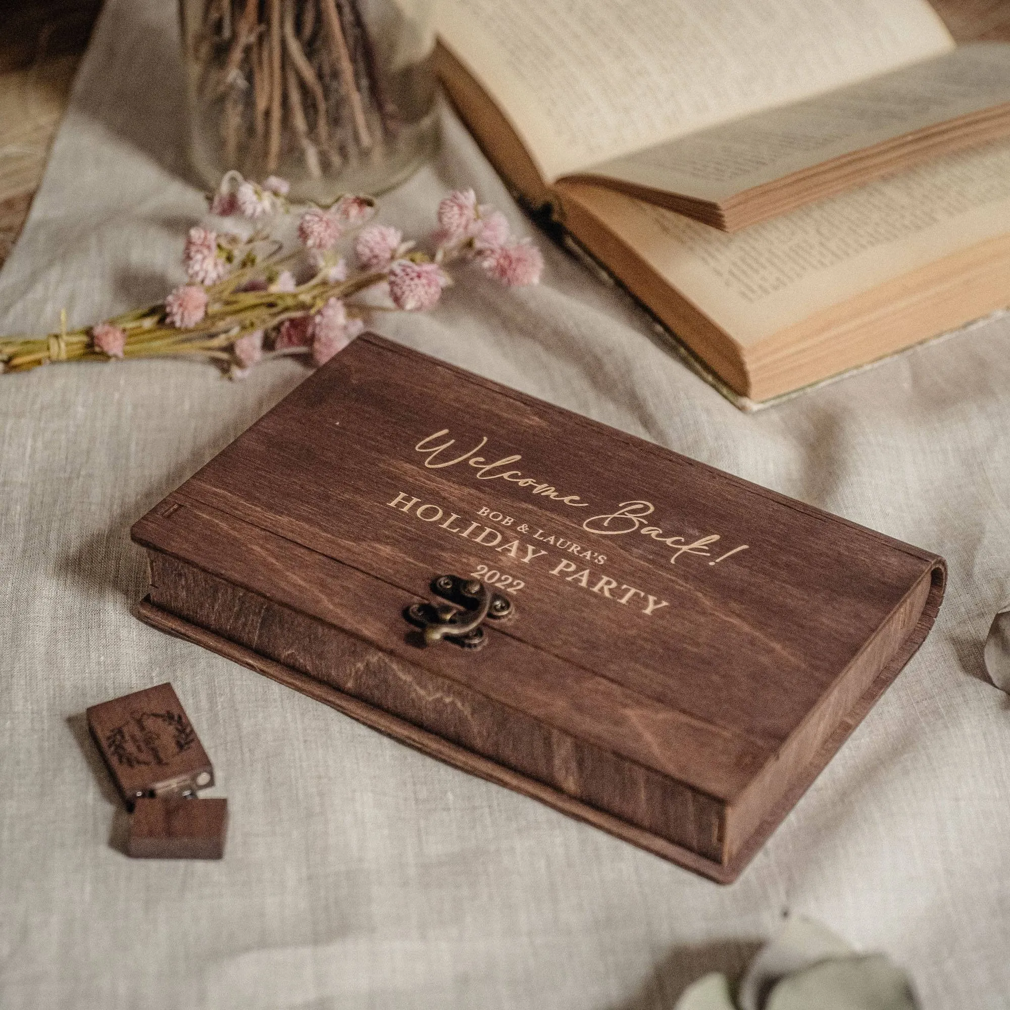 Walnut Wooden Photo Box & USB Drive for Wedding Memories