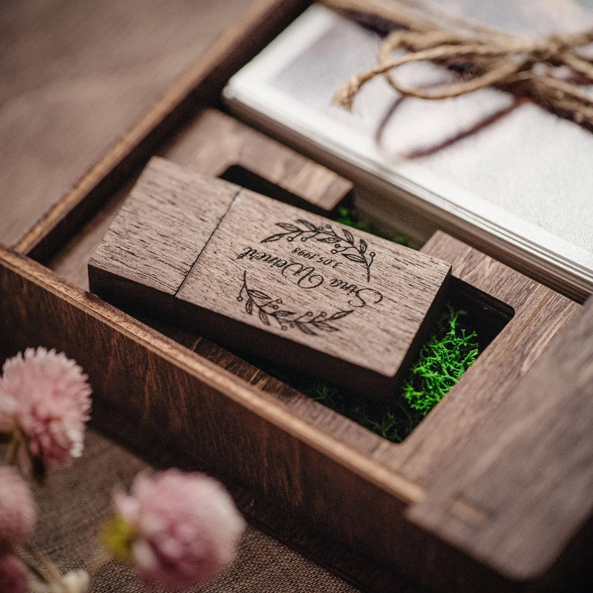 Walnut Wooden Photo Box & USB Drive for Wedding Memories