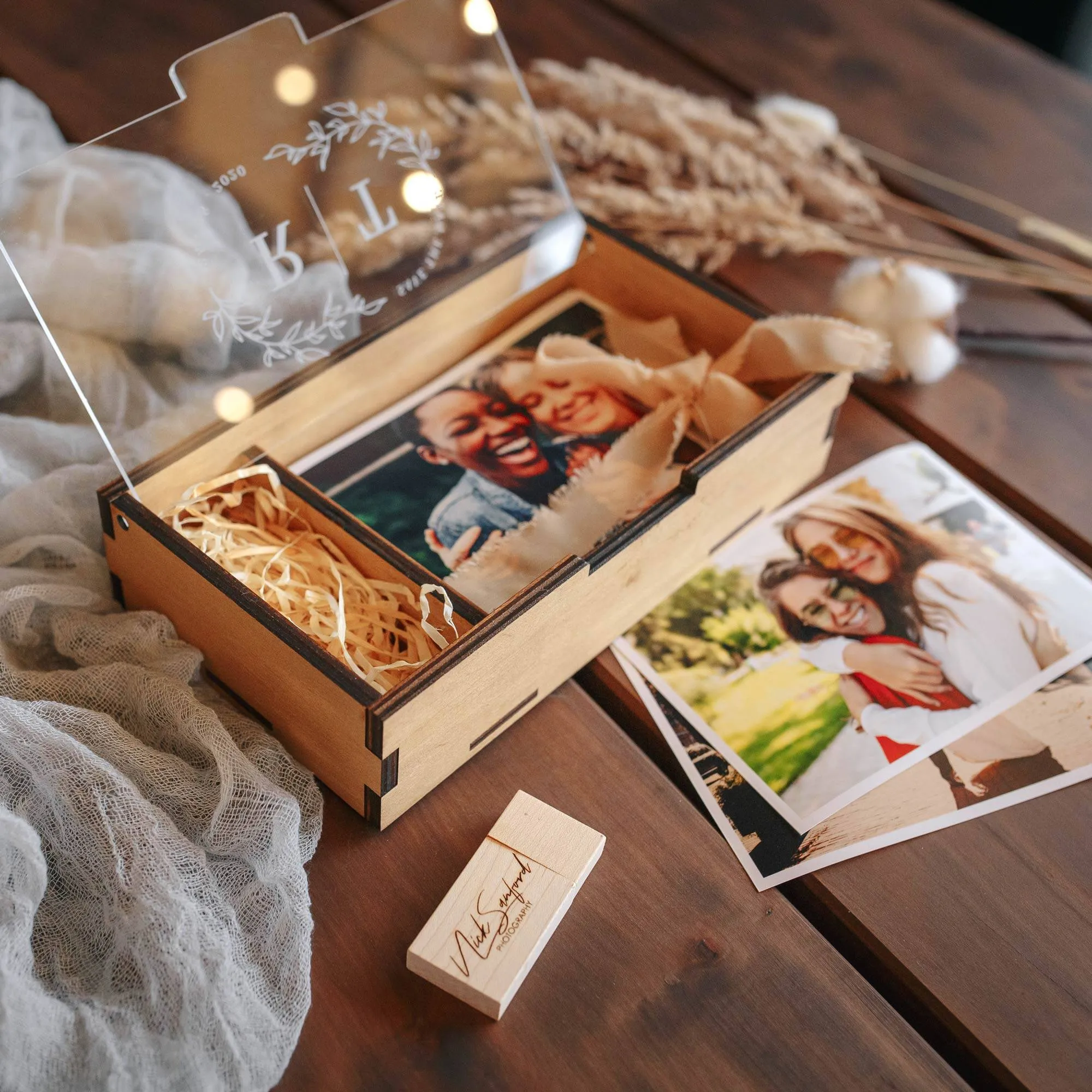 Wedding Memory Photo Box for Prints and USB Flash Drive