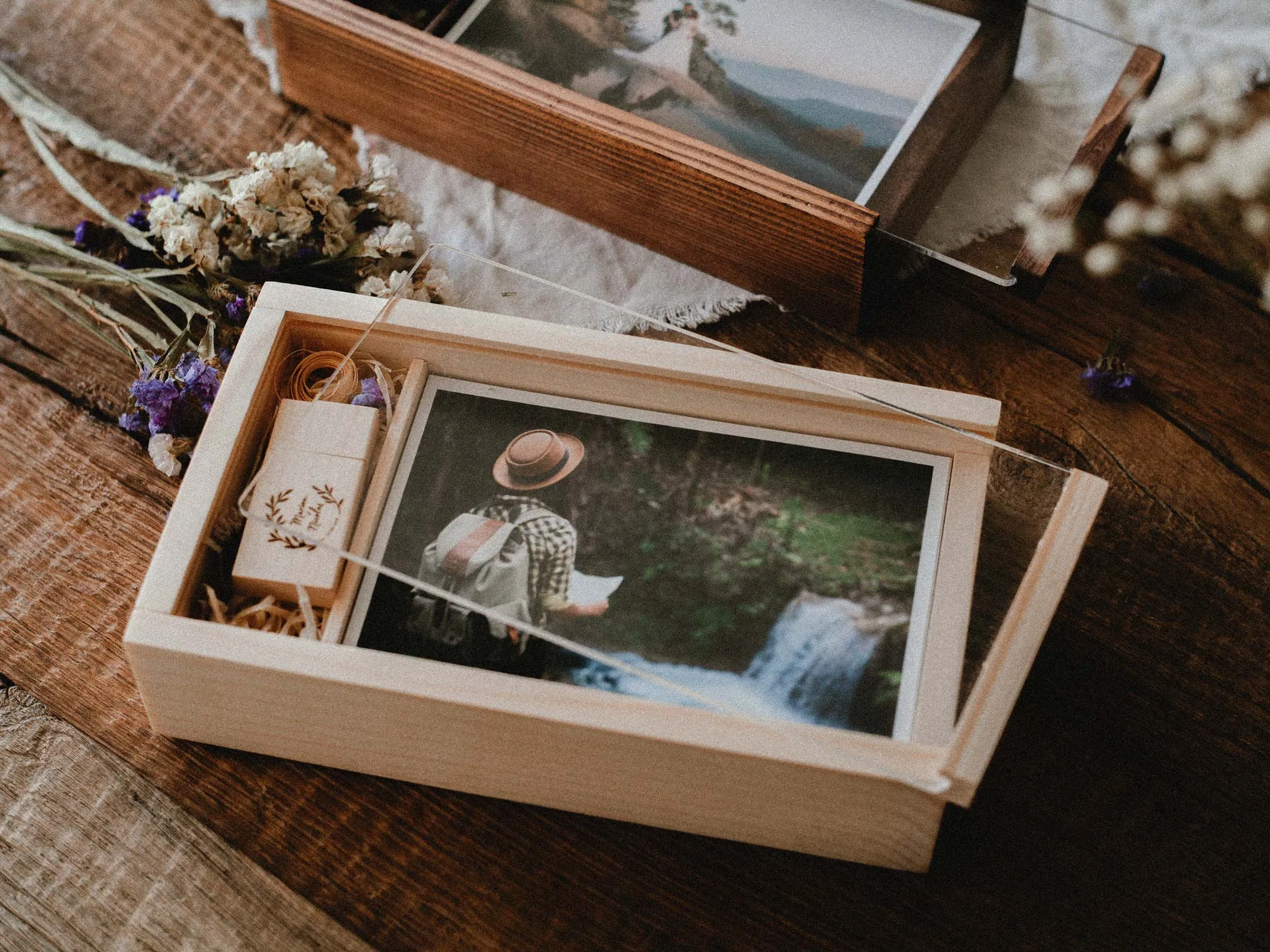 Wedding Photo Box with Personalized Acrylic Lid and USB Flash Drive