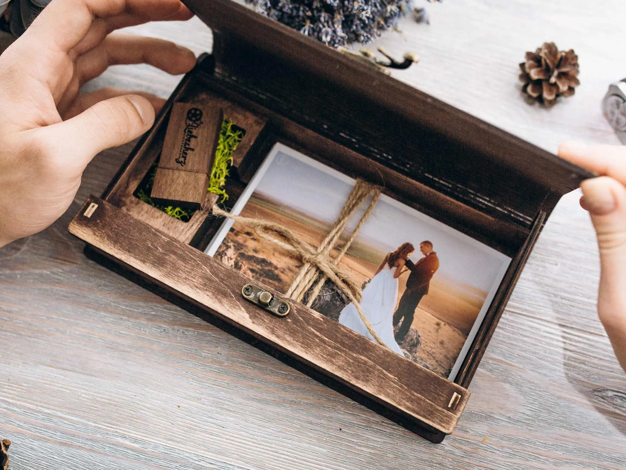 Wedding Photo Box with USB Drive - Wooden Memory Print Box