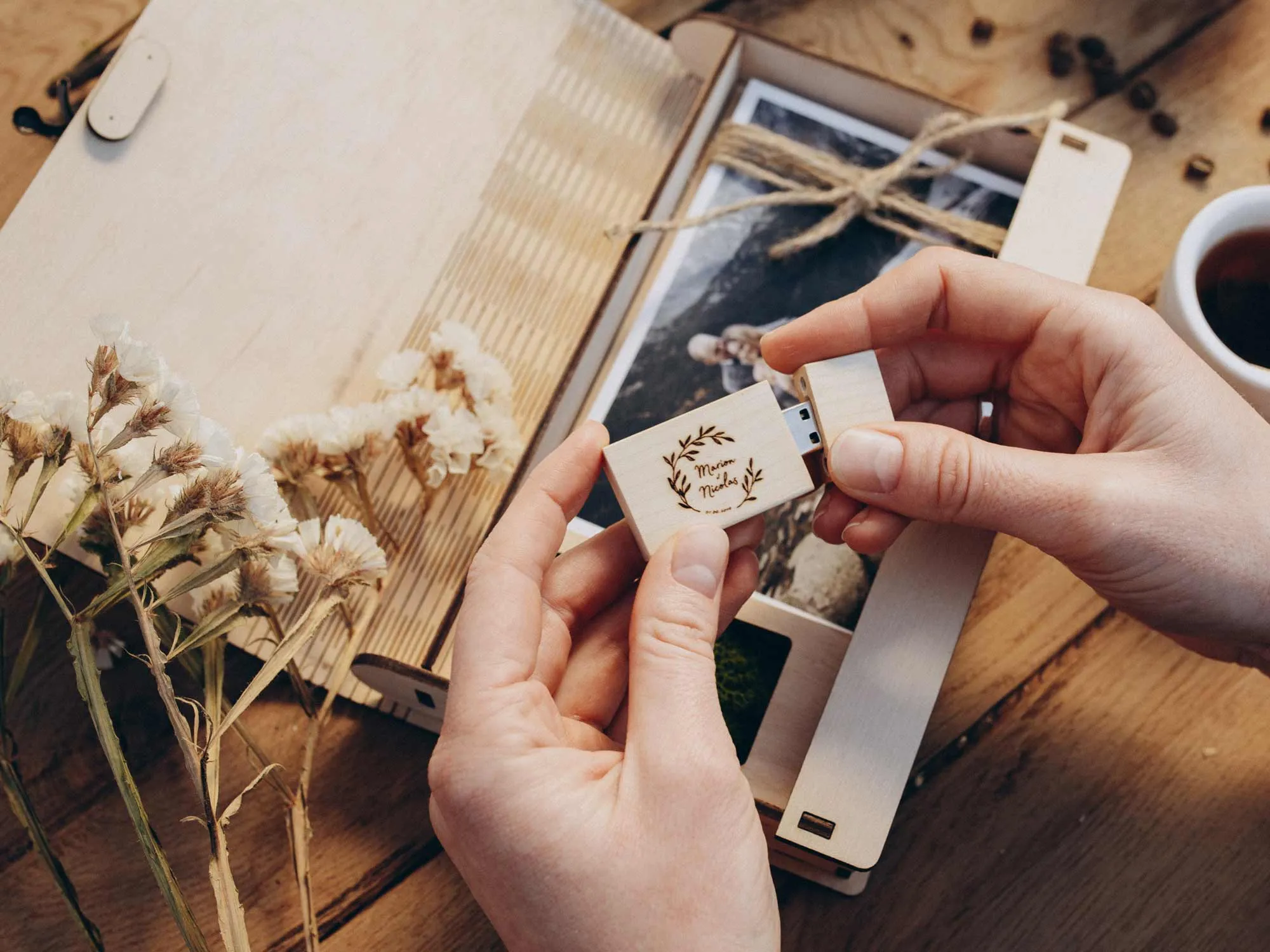 Wood Print Box and USB Drive - Preserve Moments and Gift Sentiments